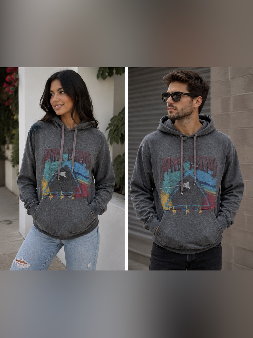 Junk Food Pink Floyd Vintage Graphic Hoodie | Gray Pullover, Unisex Medium